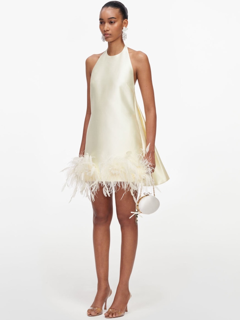 NWOT Self-Portrait YELLOW TAFFETA FEATHER TRIM MINI DRESS - Picture 6 of 9